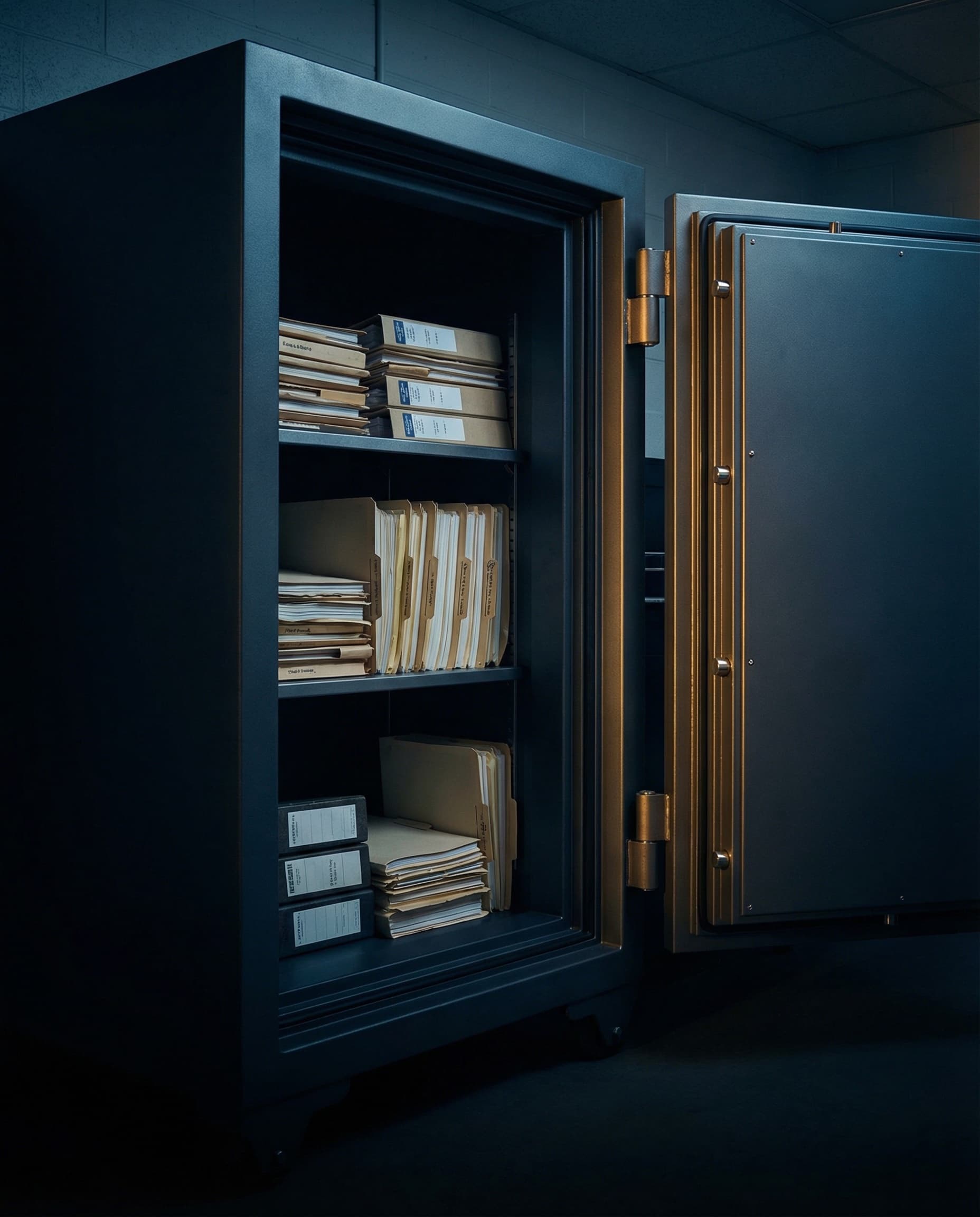 Fire resistant safe cabinet in vault facility